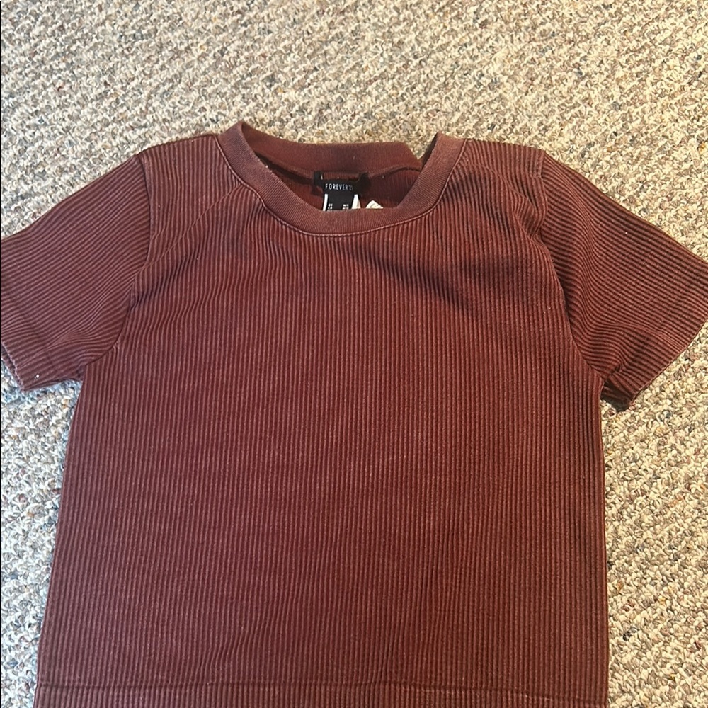 Forever 21 Brown Short Sleeve Tee Ribbed Knit